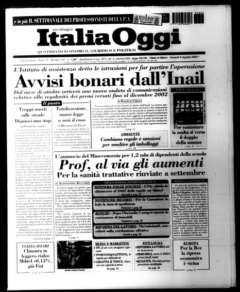 Italia oggi : quotidiano di economia finanza e politica